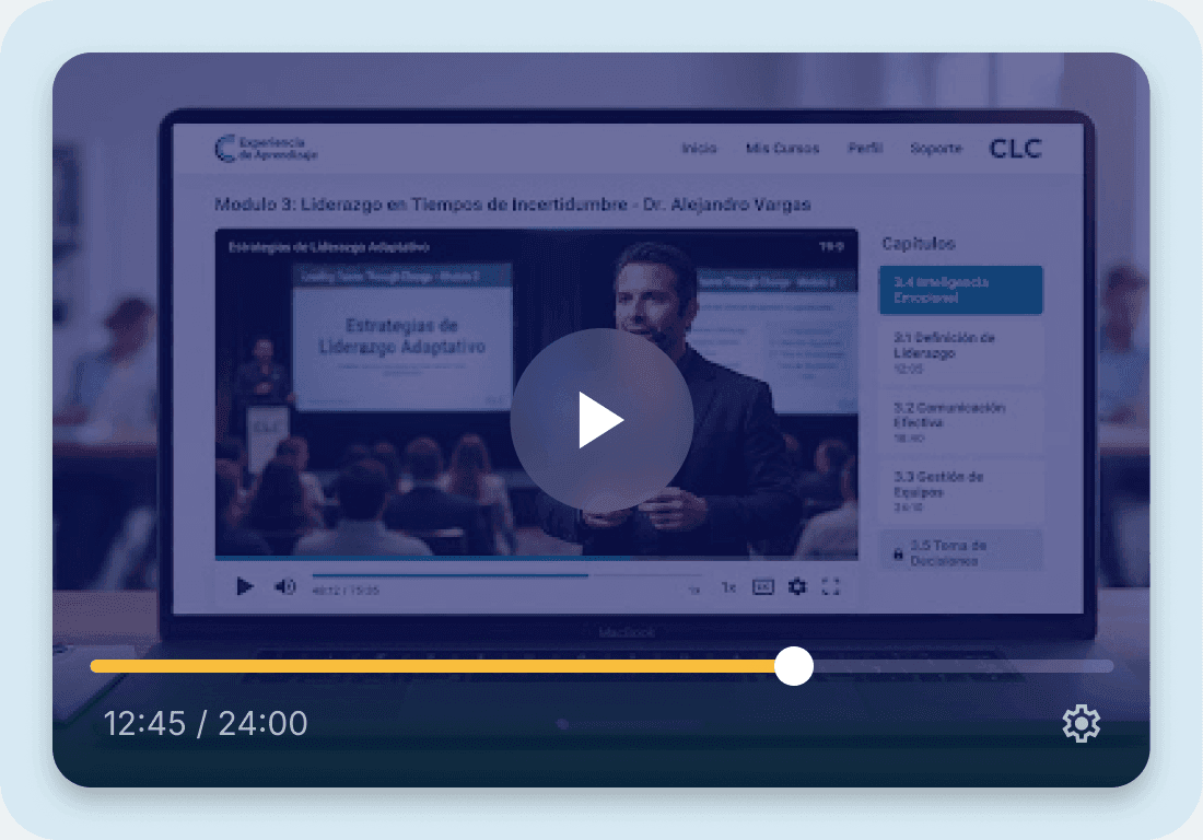 Reproductor de la plataforma CLC mostrando la grabación de una clase